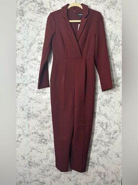 Express Deep Wine V-Neck Long Sleeve Jumpsuit